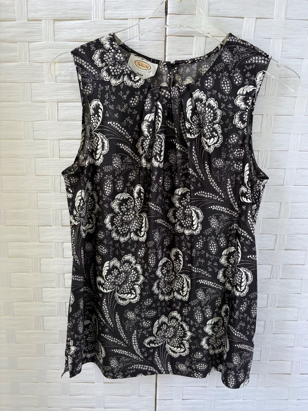 Talbots Size 10 Silk‎ Tank Black White Keyhole Back Career Office Church Chic